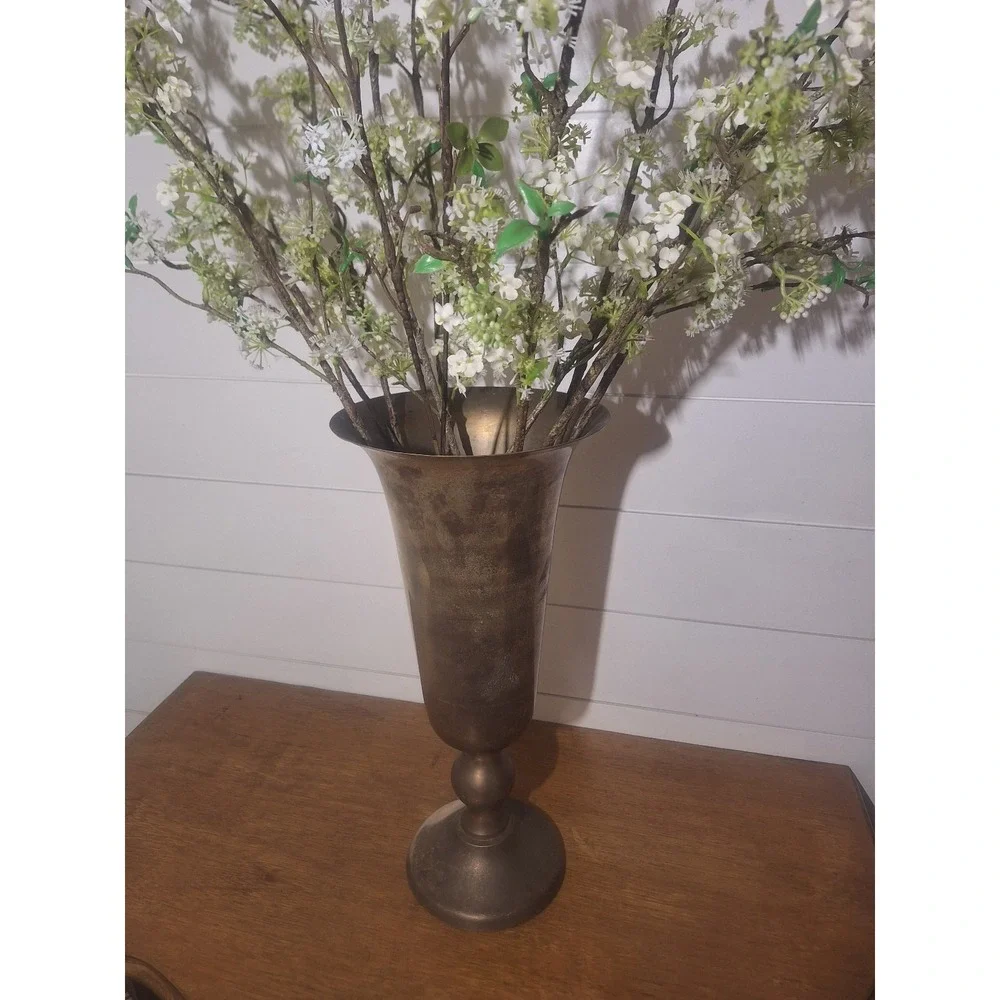 Vintage pottery barn large Silver plate trumpet vase